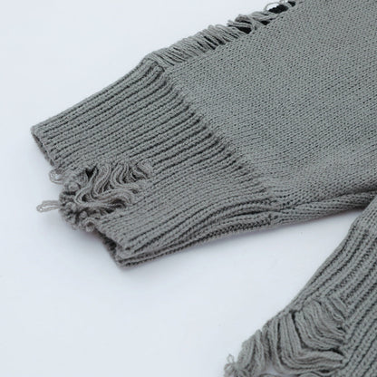 Trendy Lazy Crochet Hole Sweater Men's Round Neck Knitwear Loose Long Sleeve Casual Pullover