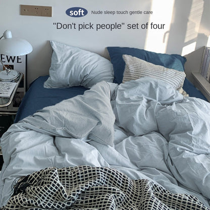 Solid Color Simple Four-Piece Set Flannel Quilt Cover INS Style Quilt Cover Dormitory Summer Washed Cotton Bedding Three-Piece Set