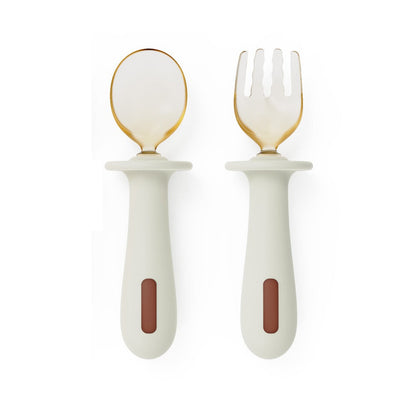 Adjustable color PPSU silicone fork and spoon set, children's stainless steel spoon and fork, baby training supplementary food tableware set of 2 pieces