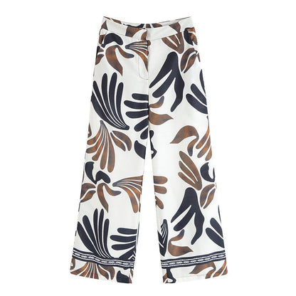 Spring and Summer NewStyle Design Sense Unique All-Match Casual Loose Retro Commuting Printed Wide-Leg Pants