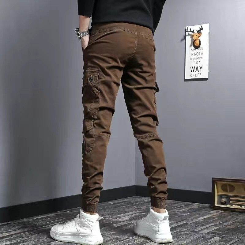 Coffee Men's Slim Fit Elastic Denim Work Pants