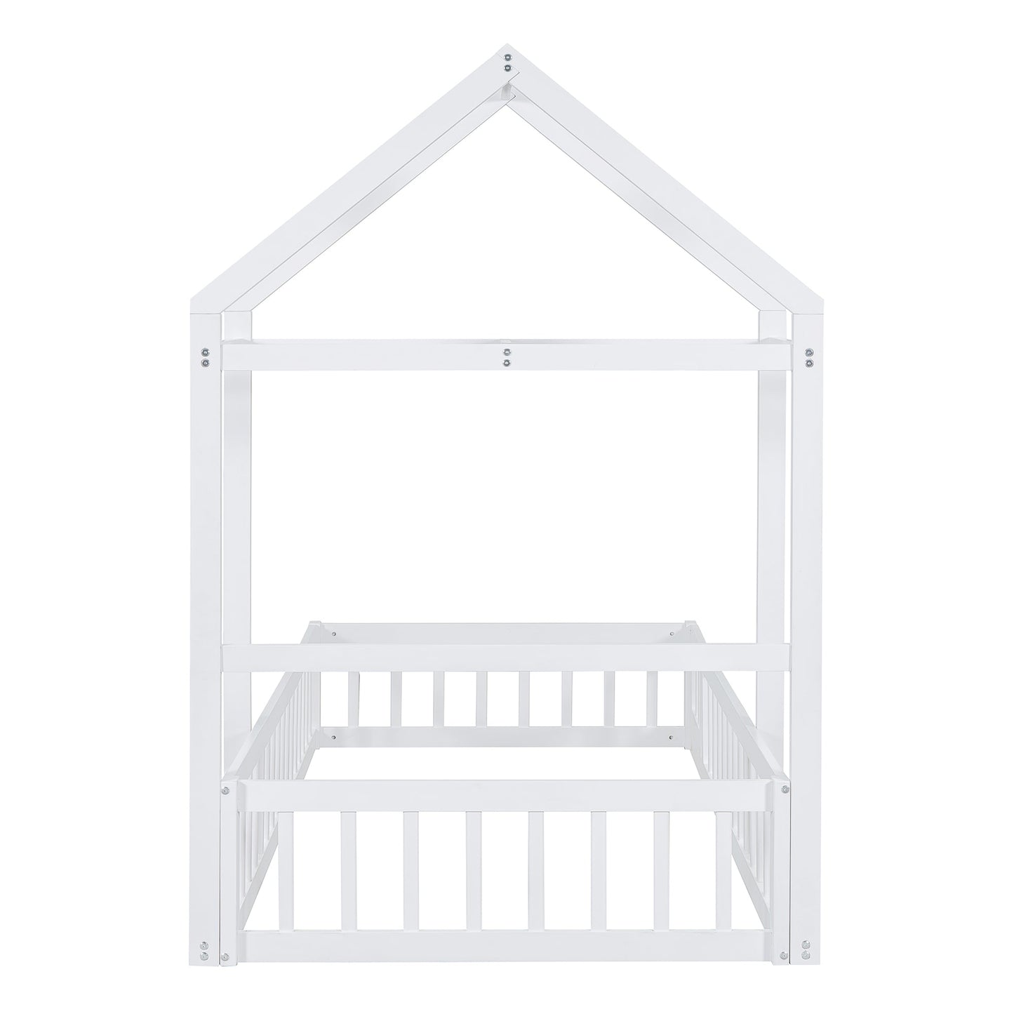 Wooden Twin Size Children's Bed with Detachable Headboard and Integrated Clothes Drying Rack, White