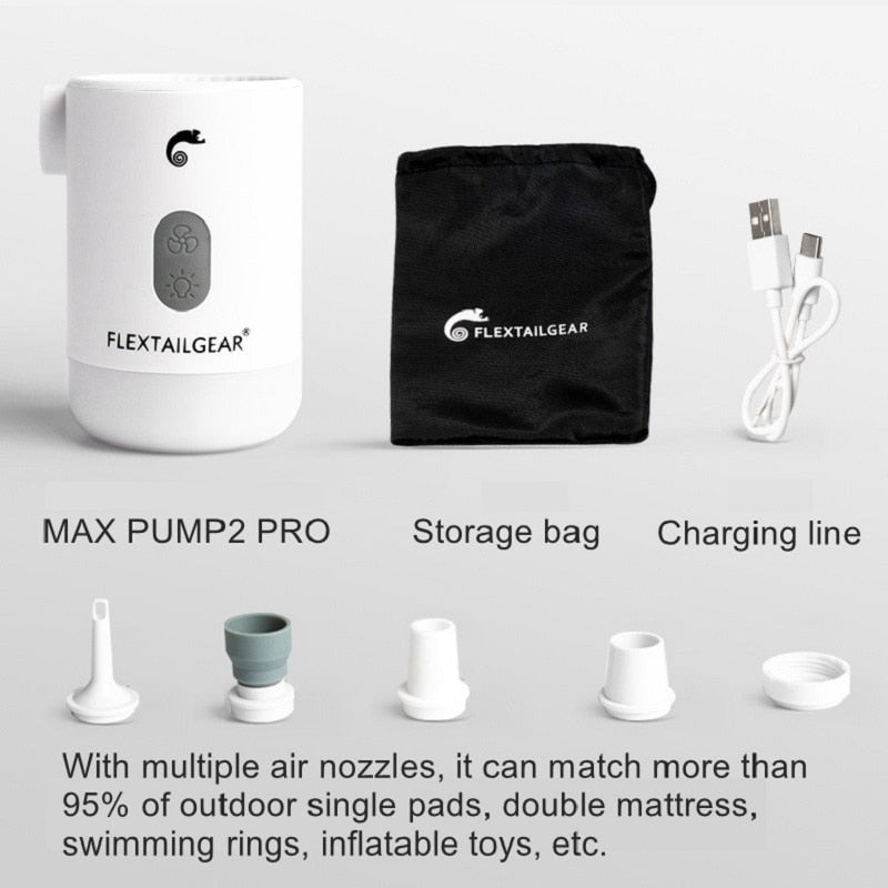 FLEXTAILGEAR Max Pump 2 Pro 4-in-1 Portable Mini Air Pump Electric Inflator USB Charging Sleeping Pad Camping Mattress Packraft