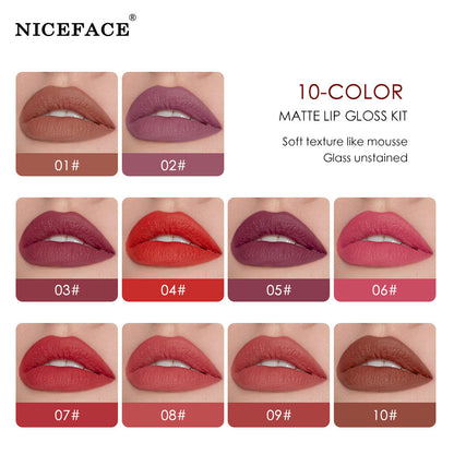 Niceface New Quality Lip Glaze Velvet Matte Lip Glaze Set Matte Non-stick Cup Holder Liquid Lipstick