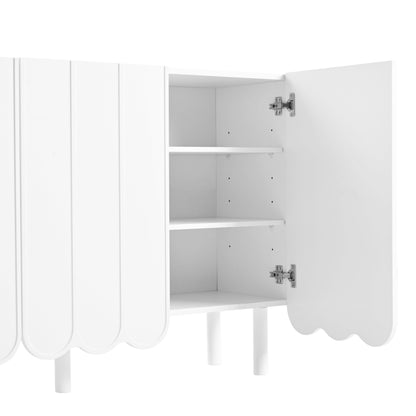 ON-TRANS Cream Style Shoe Cabinet with 5 Adjustable Solid Wood Legs, Large Storage Cabinet with Wave Doors, White