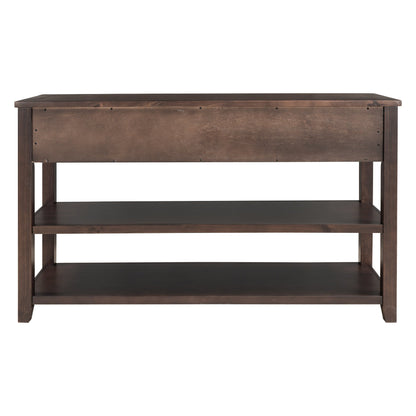 Retro Design Console Table with Two Open Shelves, Pine Solid Wood Frame and Legs for Living Room (Espresso)