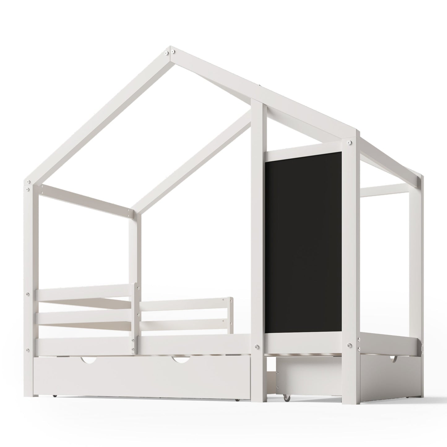 Full House Bed with Blackboard and Drawers Two assembly options White