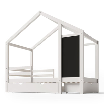 Full House Bed with Blackboard and Drawers Two assembly options White