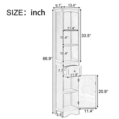 Tall Bathroom Cabinet, Freestanding Storage Cabinet with Drawer, MDF Board, Adjustable Shelf, Black