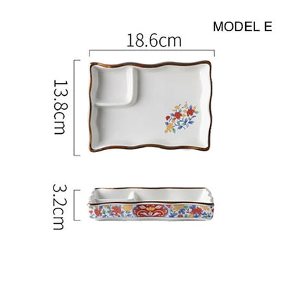 Dumpling plate sushi plate round square plate with soy sauce and vinegar partitioned snack plate ceramic plate for home use