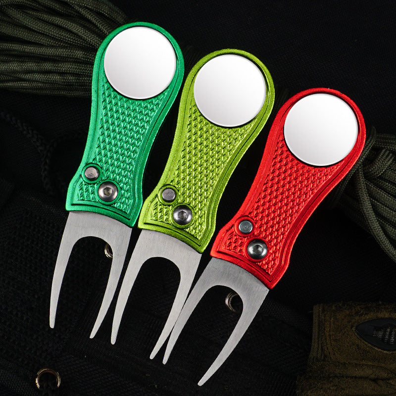 Golf Green Fork Aluminum Handle Folding Spring Repair Tool Gift New