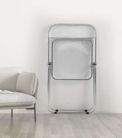 Transparent chair, stackable folding chair, PC plastic living room chair, chrome frame foldable acrylic chair, O-Clear