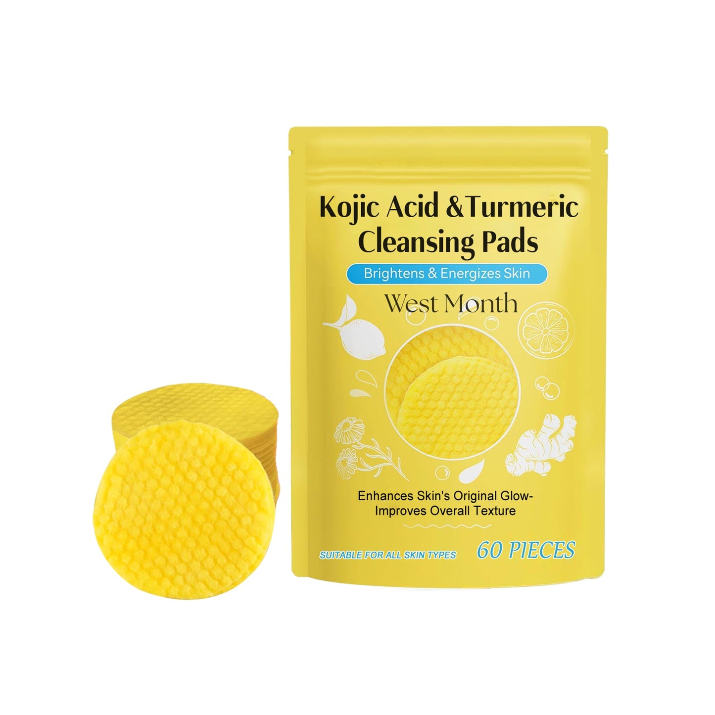 Turmeric Acid Cleaning Pad Brightening Cleaning Gentle Moisturizing Nourishing Care Cleansing Pad