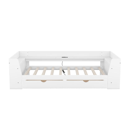 Upholstered Daybed with Trundle, Wood Slat Support,Upholstered Frame Sofa Bed Twin Blue
