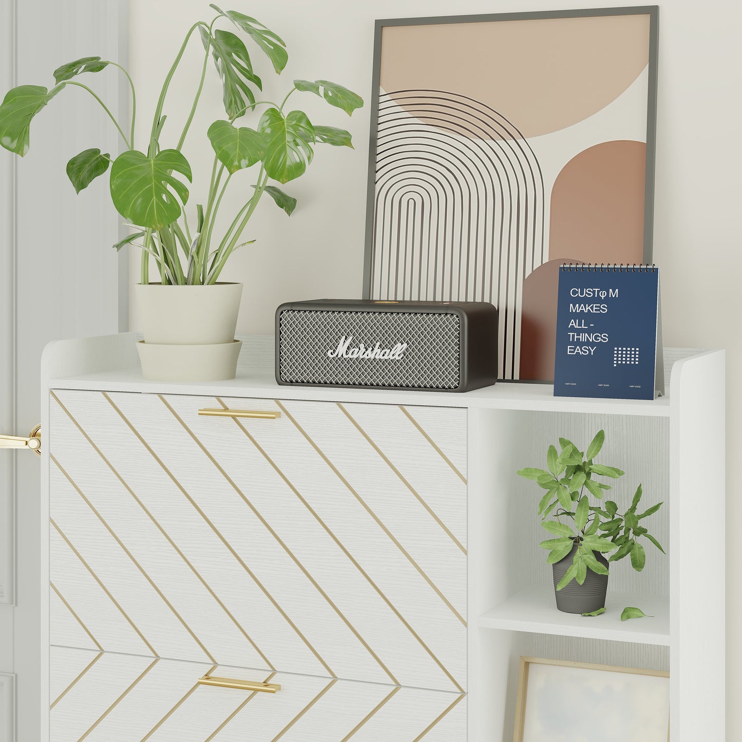 Shoe Cabinet with 3 Flip Drawers & Open Shelves, Modern Entryway Shoe Storage Cabinet Slim, Narrow Hidden Shoe Rack for Heels
