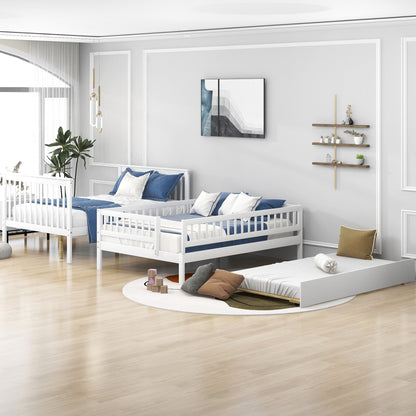 Full over Full Bunk Bed with Trundle and Staircase White