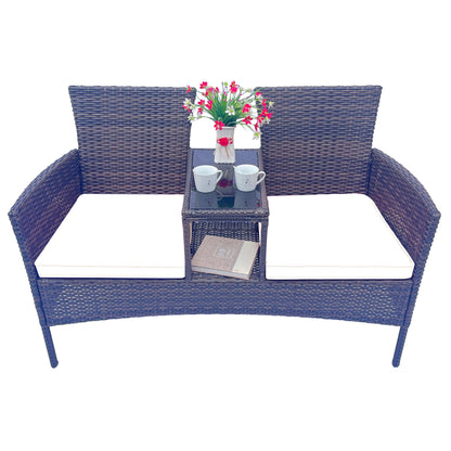 Wicker Patio Conversation Furniture Set Outdoor Furniture Set with Removable Cushions & Table