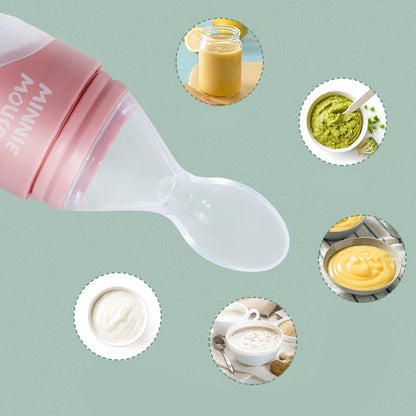 Disney Baby Rice Paste Spoon Milk Bottle Soft Silicone Baby Food Supplement Artifact Squeeze Spoon Rice Noodle Feeding Spoon