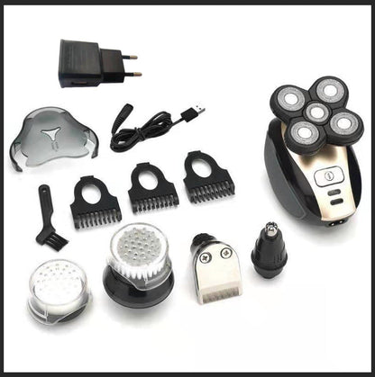 Multifunctional 5-Head Shaver Rechargeable Razor Water Washing Bald Head Machine Five-In-One Razor