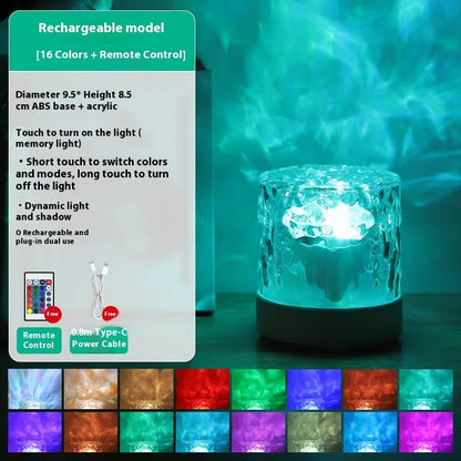 Crystal Lamp Water Ripple Projector Night Light Decoration Home Houses Bedroom Aesthetic Atmosphere Holiday Gift Sunset Lights Home Decor