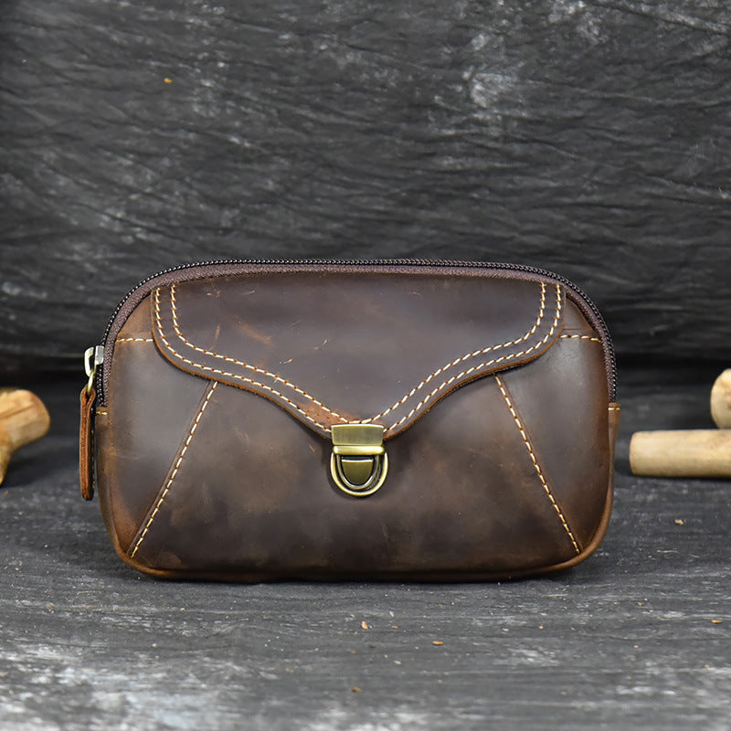Men Waist Pack Genuine Leather Retro Cell Phone