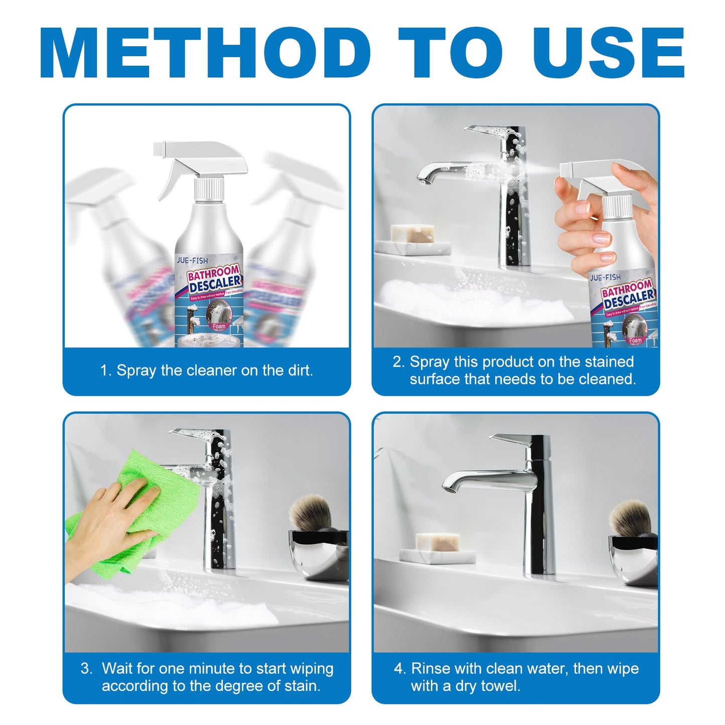 Bathroom Sink Stainless Steel Cleaner Shower Room Glass Scale Decontaminating Cleaner Bathtub