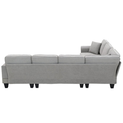 [VIDEO provided] [New] 108*85.5" Modern U Shape Sectional Sofa 7 Seat Fabric Sectional Sofa Set