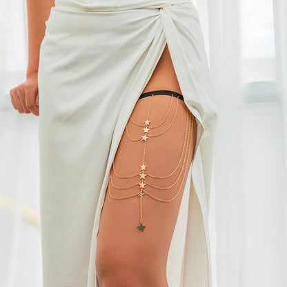 Pure desire butterfly tassel leg chain female sweet cool multi-layer chain star shaped leg ring sexy thigh chain