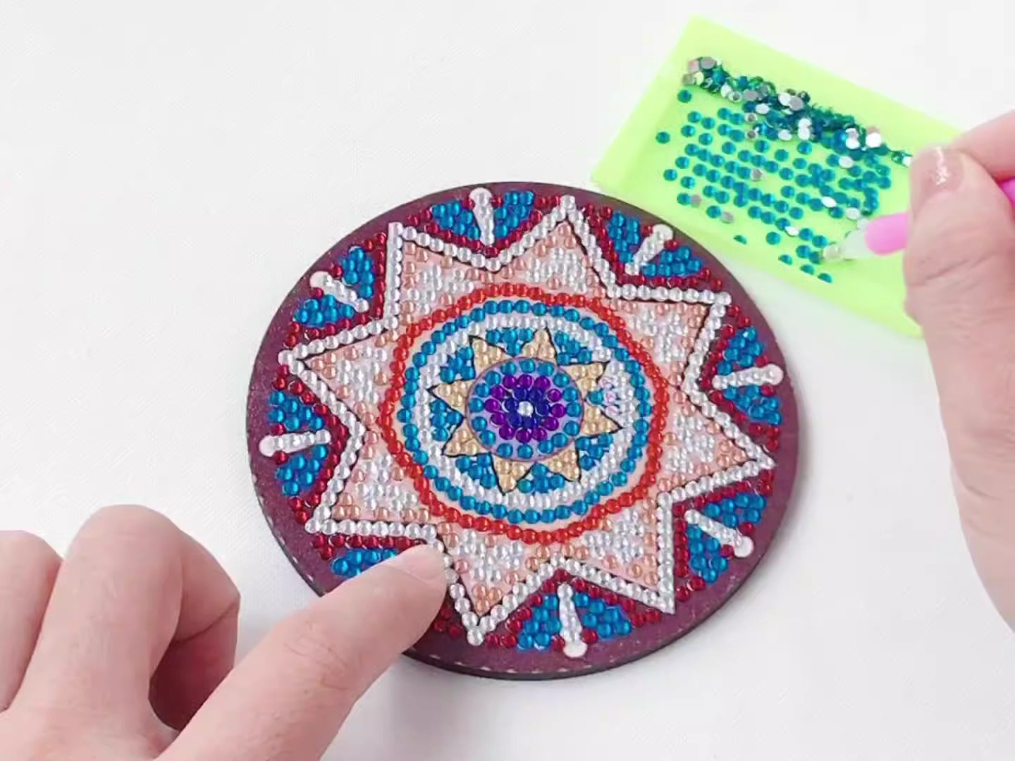 New DIY Diamond Painted Coaster Mat Set of 12 with Datura Pattern (Free Storage Shelf)