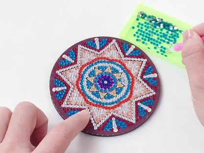 New DIY Diamond Painted Coaster Mat Set of 12 with Datura Pattern (Free Storage Shelf)