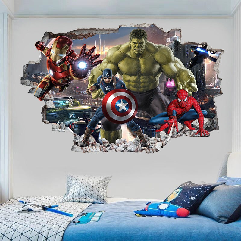Marvel League of Legends Captain America Iron Man Batman Hulk Boy Bedroom Living Room Decoration Self Adhesive Wall