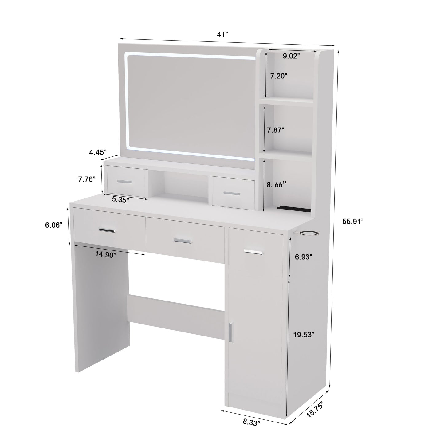 Smart mirror dressing table with drawers and storage cabinets, dressing table with bedroom dressing table, changing room