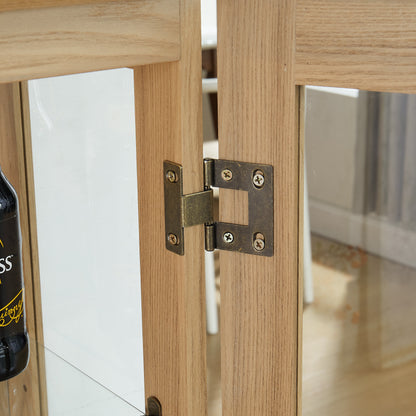 Light colored glass cabinet with adjustable glass frame, including cabinet light bulbs OAK with 2 doors and 1 drawer