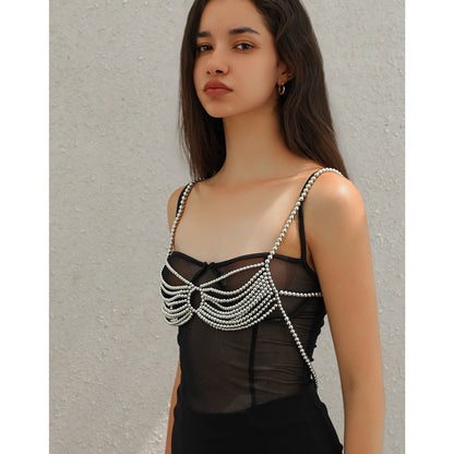 Minimalist party butterfly corset chain women's body chain imitation pearl tassel waist chain shoulder chain jewelry