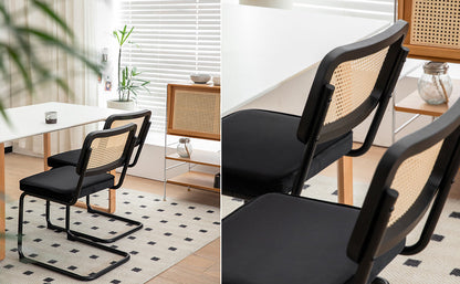 Dining Chairs Set of 2 velvet wicker side decorative chairs, black painted legs, modern medieval Bruell designed chairs,