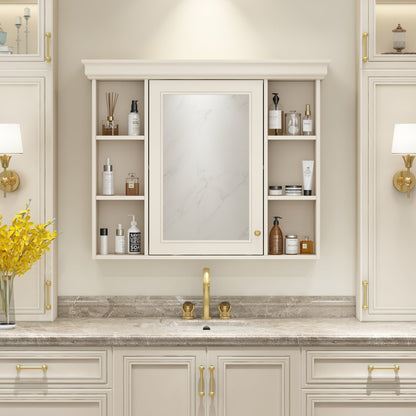 35'' x 28'' Blue Wall Mounted Bathroom Storage Cabinet with Mirror Door, Modern Bathroom Wall Cabinet with Mirror