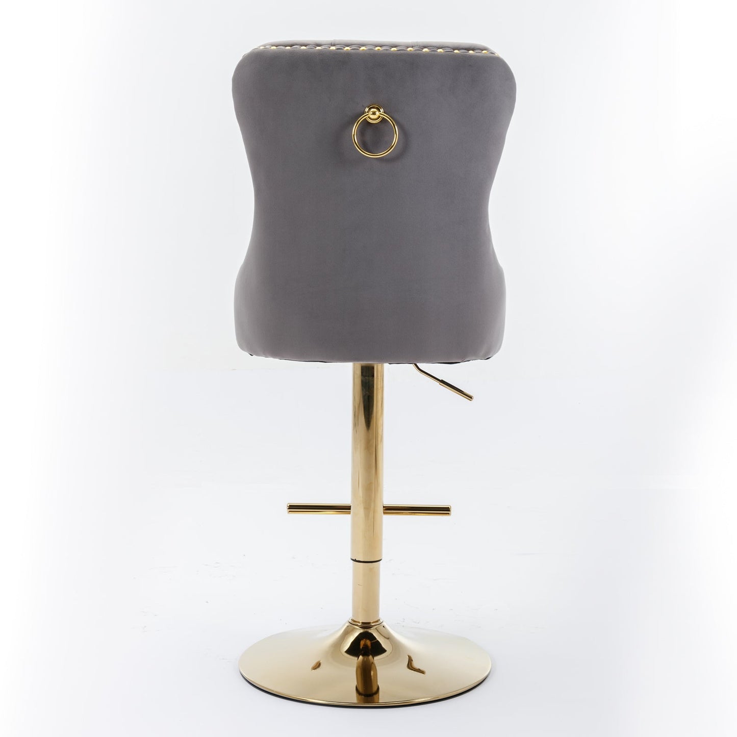 Thick gold rotating velvet bar stool with adjustable seat height of 25-33 inches and backrest (gray, set of 2 pieces)