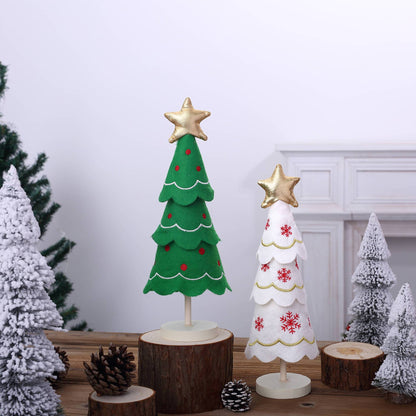 Cute Christmas Tree Fabric Wooden Display Window Desktop Christmas Embroidery Snowflake Decoration