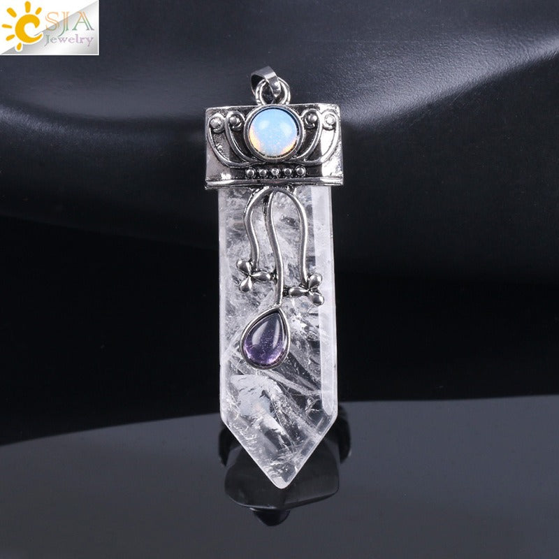 CSJA Vintage Large Natural Stone Sword-Shaped Pendant Jewelry Striped Crystal Agate Tiger Eye Jewelry Pendant Without Chain