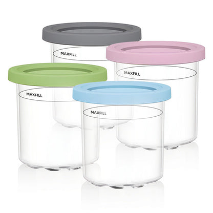 4-Pack Replacement Containers & Lids for Nin-ja Creami Deluxe Pints, 16oz, Compatible with NC299AMZ & NC300s, Original Grey