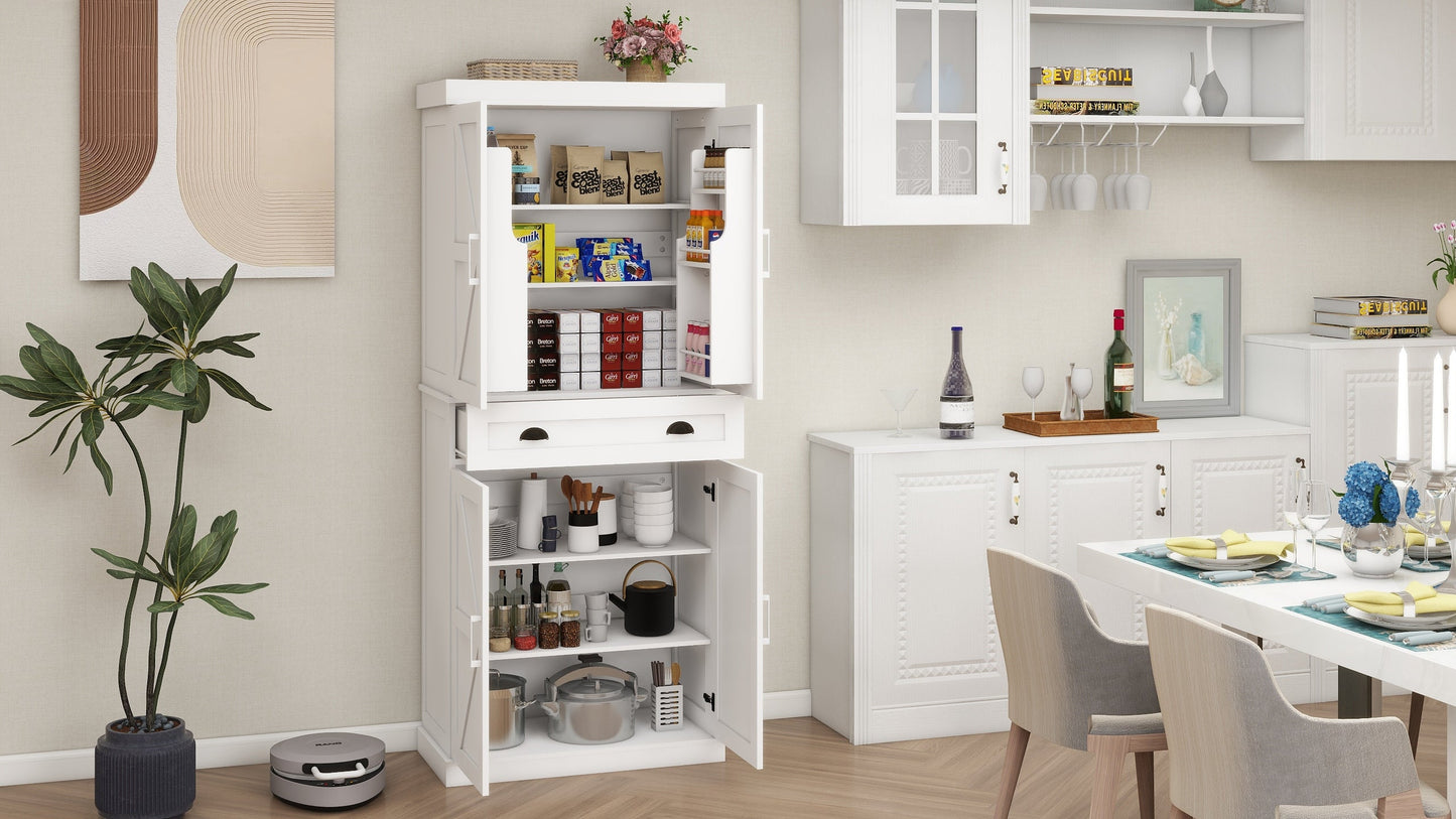71" Kitchen Pantry Storage Cabinet with 4 Doors(2Doors with Racks)1 Drawer 2 Adjustable Shelves Freestanding Cupboard