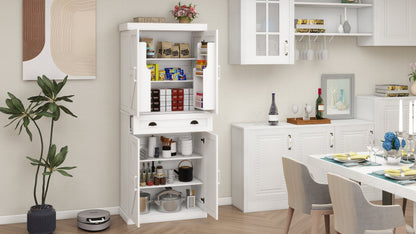71" Kitchen Pantry Storage Cabinet with 4 Doors(2Doors with Racks)1 Drawer 2 Adjustable Shelves Freestanding Cupboard