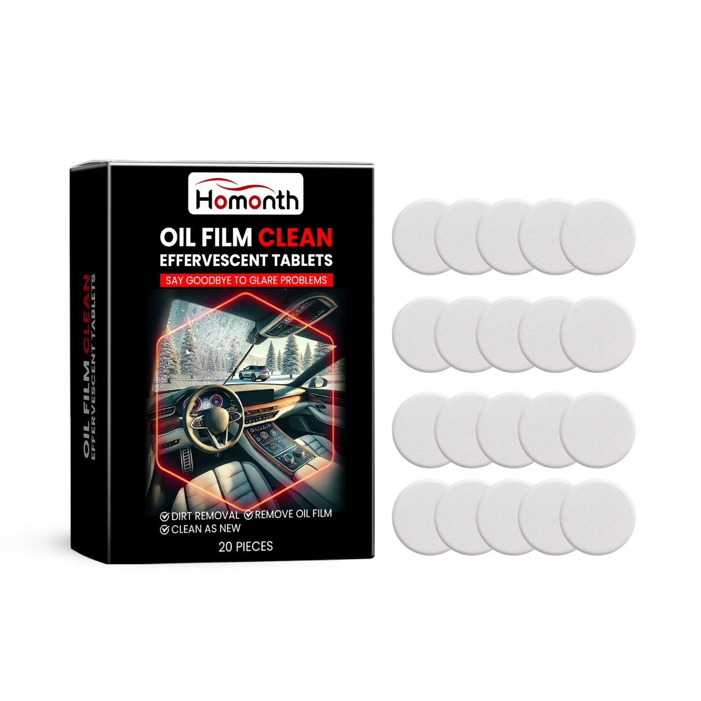 Automotive Windshield Oil Film Effervescent Tablet, Windshield Oil Film Stain Cleaning Effervescent Tablet