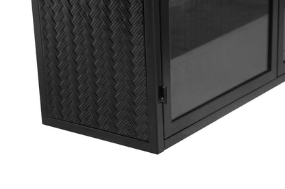 27.56"Glass Doors Modern Two-door Wall Cabinet with Featuring Three-tier Storage Black