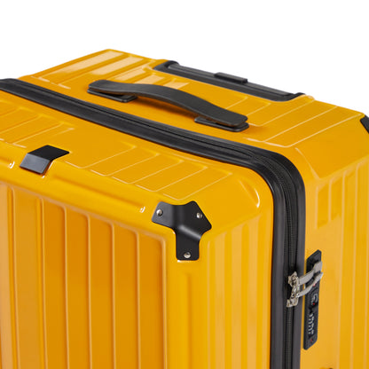 Luggage Set 4 pcs (20"/24"/29"/Travel Bag), PC+ABS Durable Lightweight Luggage with Collapsible Cup Holder TSA Lock, Yellow