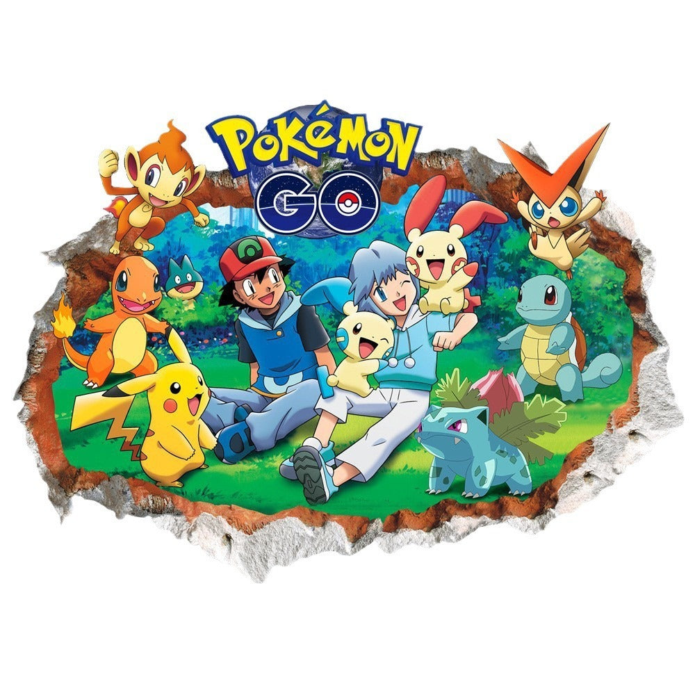 New 3D Pikachu Wall Sticker Pok é mon Wallpaper Self adhesive Cartoon Graffiti Anime Poster Children's Room PVC