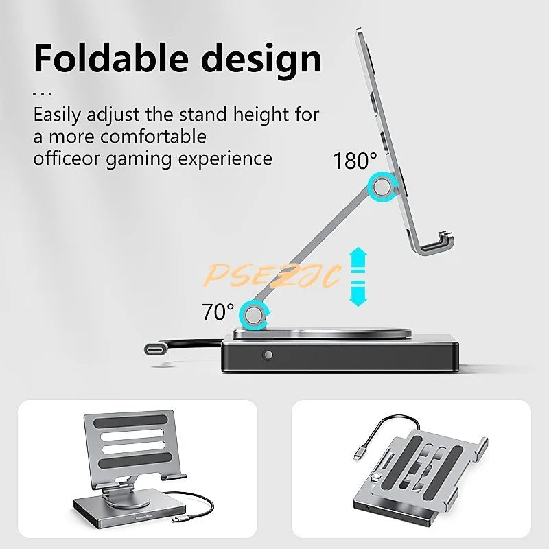 4K/60Hz Gigabit Ethernet Port USB 3.0 Splitter Hub Converter Flat Panel Rotary Stand Type-c Docking Station