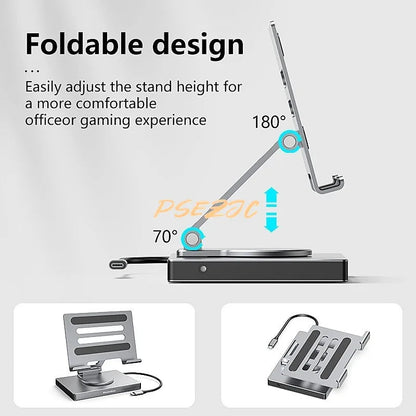 4K/60Hz Gigabit Ethernet Port USB 3.0 Splitter Hub Converter Flat Panel Rotary Stand Type-c Docking Station