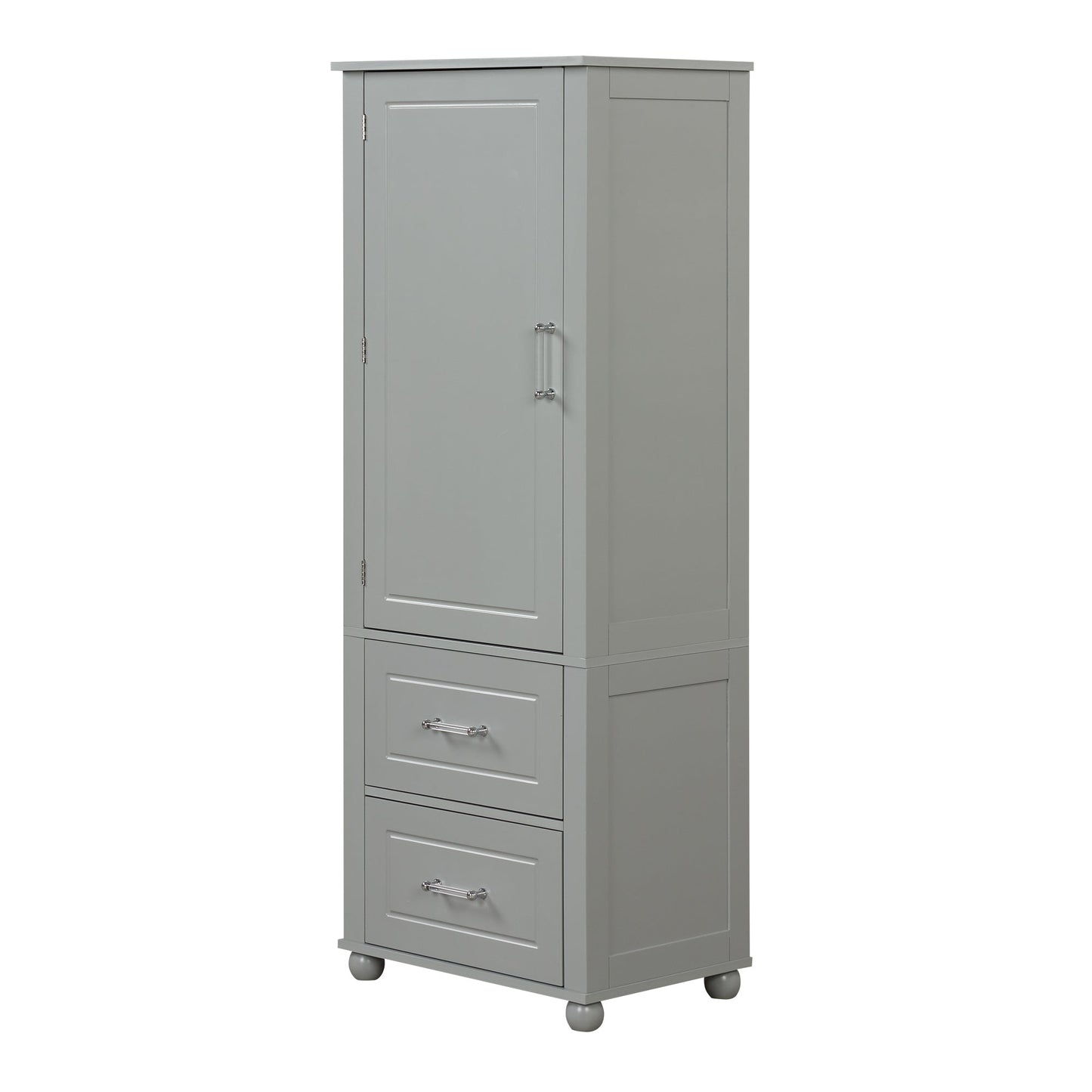 Tall Bathroom Storage Cabinet, Freestanding Storage Cabinet with Two Drawers and Adjustable Shelf, MDF Board , Grey