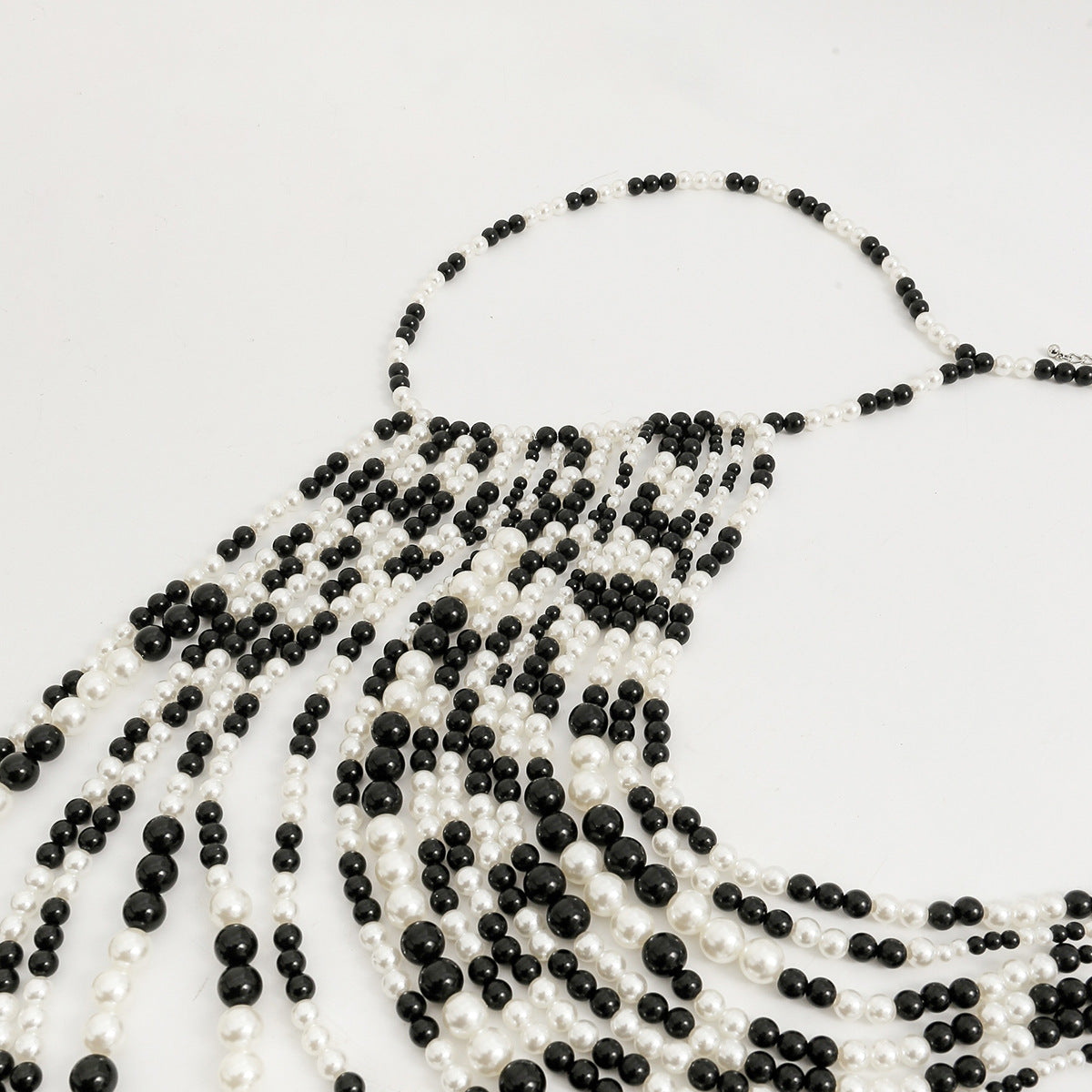 Multi layer imitation pearl black chain woven pearl layered body chain